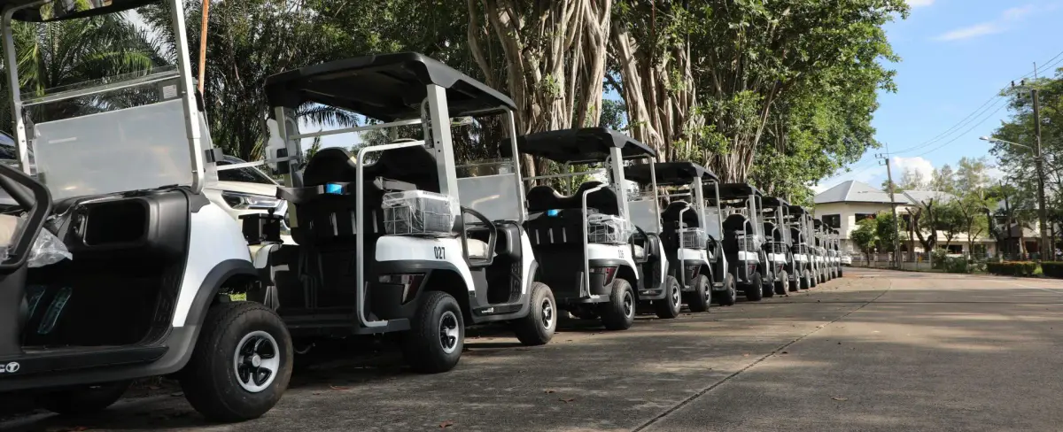 TARA electric golf cart on the fairway at a golf course
