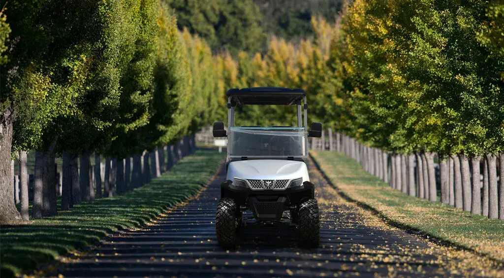 TARA electric golf cart on an autumn outing