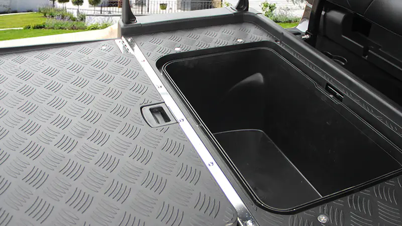 TARA Vogue 2+2 electric golf cart storage compartment detail