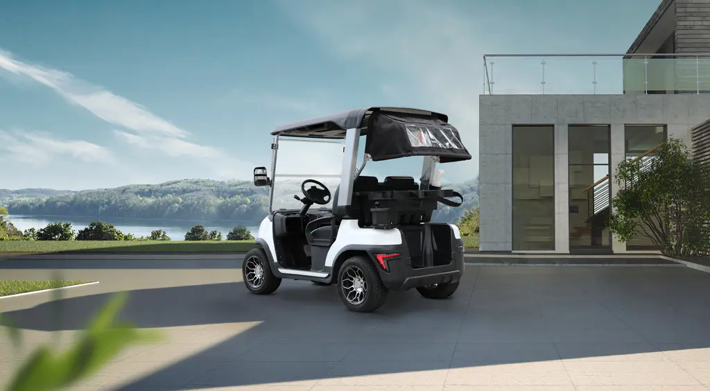 TARA electric golf cart on a golf course fairway