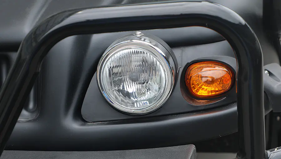 LED headlights on Tara electric golf cart, providing clear visibility for night driving and low-light use