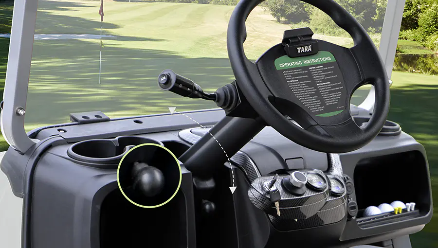 Close-up of Tara golf cart comfort grip steering wheel designed for enhanced control and comfortable handling