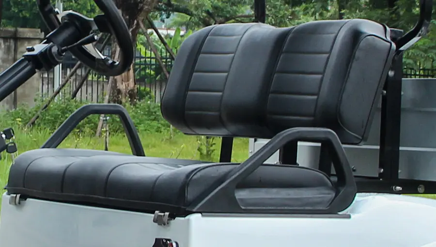 Tara golf cart premium leather seats with contrast stitching and cushioned support