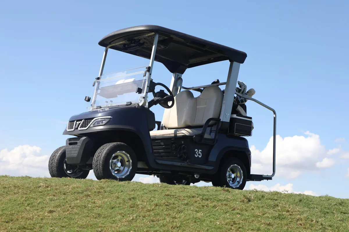 TARA electric golf carts staged for a customer fleet delivery