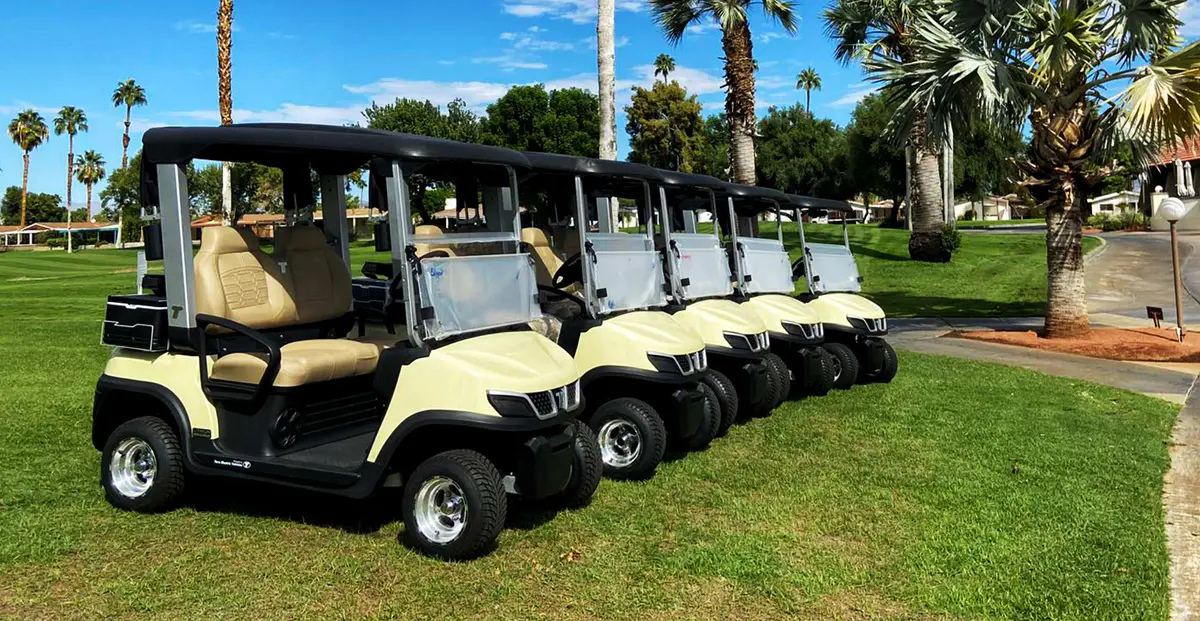 TARA golf cart fleet lined up on golf course