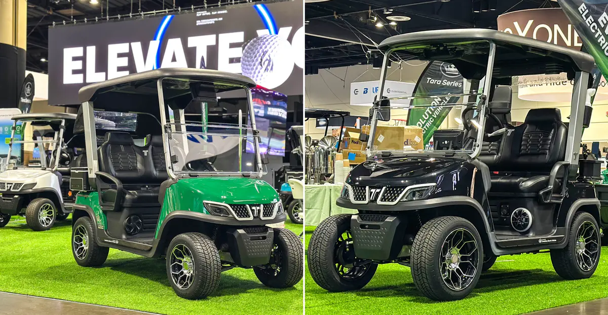 TARA Golf Cart Dealership booth showcasing electric golf carts at the PGA Show