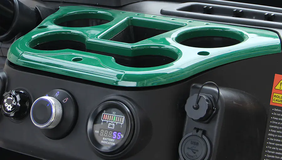Close-up of Tara golf cart cup holder designed to securely hold beverages during rides