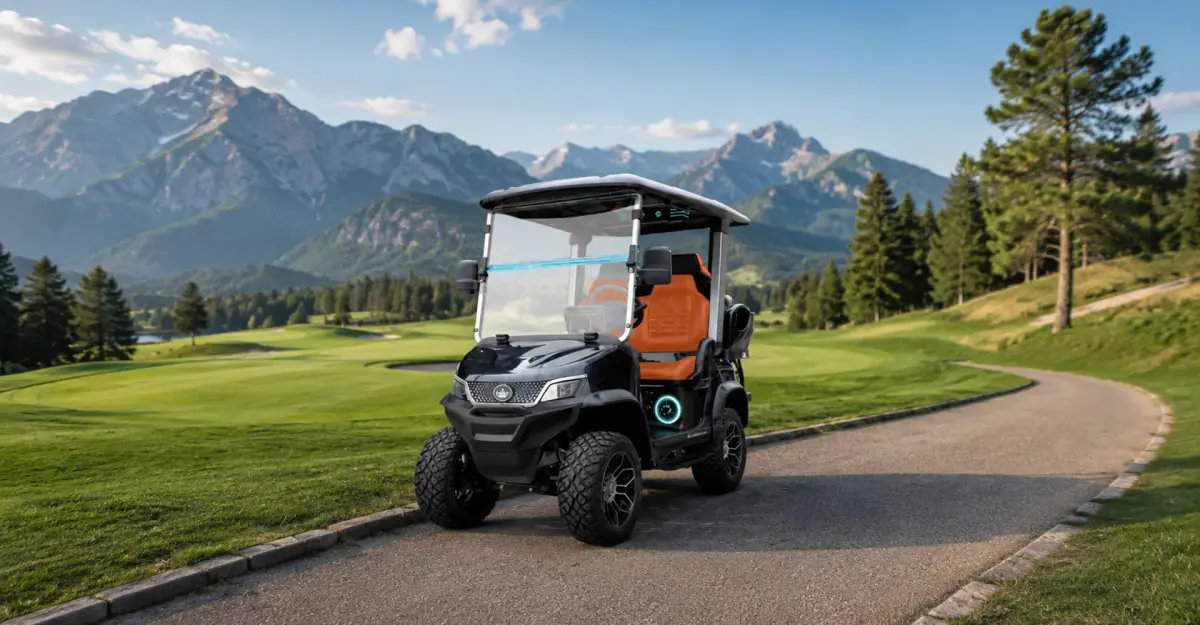 TARA lifted golf cart on a mountain course road